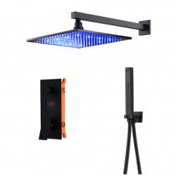Set baterie dus, Blackswan, Tip M73.69 LED, model negru mat, dimensiune 40 cm