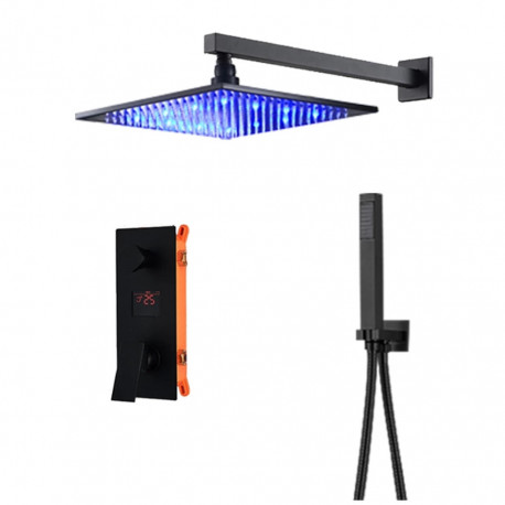 Set baterie dus, Blackswan, Tip M73.69 LED, model negru mat, dimensiune 40 cm