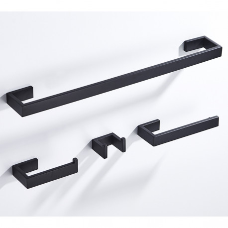 Set accesorii baie, Blackswan, Tip M9, 4 piese, model negru mat, dimensiune 62 cm
