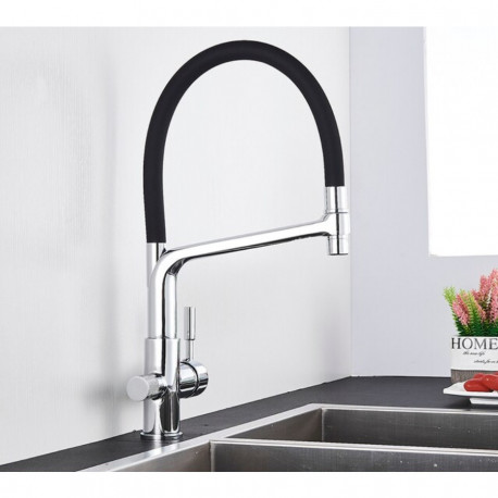 Baterie chiuveta bucatarie, Blackswan, Tip M16 cu iesire pentru apa purificata, model crom/ negru, dimensiune 45 cm