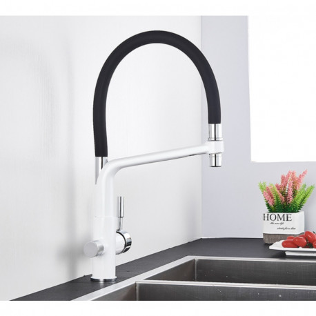 Baterie chiuveta bucatarie, Blackswan, Tip M18 cu iesire pentru apa purificata, model alb/ negru, dimensiune 43 cm