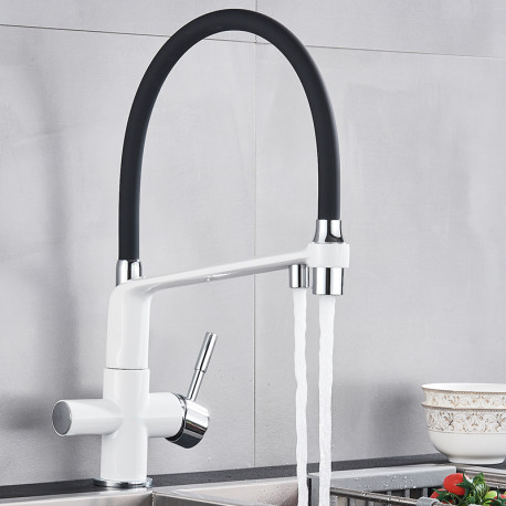 Baterie chiuveta bucatarie, Blackswan, Tip M22 cu iesire pentru apa purificata, model alb, dimensiune 43 cm