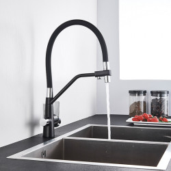 Baterie chiuveta bucatarie, Blackswan, Tip M49 cu iesire pentru apa purificata, model negru/ crom, dimensiune 43 cm