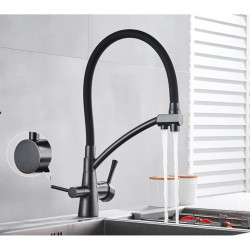 Baterie chiuveta bucatarie, Blackswan, Tip M54 cu iesire pentru apa purificata, model negru antichizat, dimensiune 43.5 cm