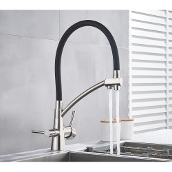 Baterie chiuveta bucatarie, Blackswan, Tip M56 cu iesire pentru apa purificata, model nichel/ negru, dimensiune 44 cm