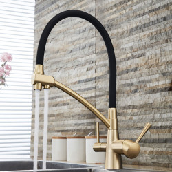 Baterie chiuveta bucatarie, Blackswan, Tip M57 cu iesire pentru apa purificata, model auriu mat/ negru, dimensiune 44 cm