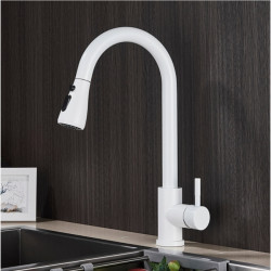 Baterie chiuveta bucatarie, Blackswan, Tip M67 cu 2 moduri si buton Pauza, model alb, dimensiune 39 cm