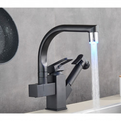 Baterie chiuveta bucatarie, Blackswan, Tip M181, cu LED si dus, model negru, dimensiune 25 cm