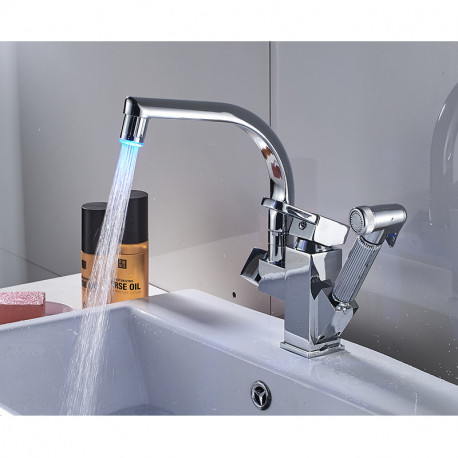 Baterie chiuveta bucatarie, Blackswan, Tip M182, cu LED si dus, model crom, dimensiune 25 cm