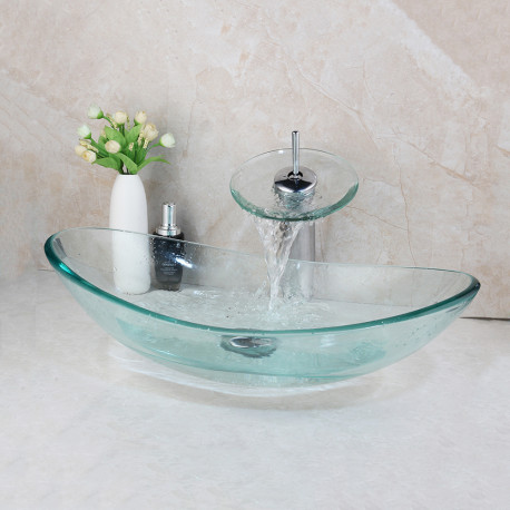 Set lavoar si baterie, Blackswan, Tip M19, model sticla transparenta, dimensiune 55 cm