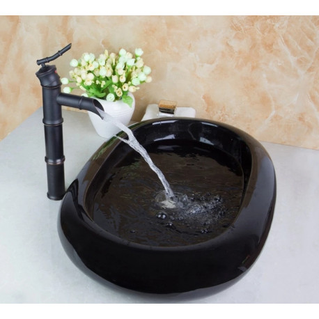 Set lavoar si baterie, Blackswan, Tip M20, model ceramica neagra, dimensiune 63 cm