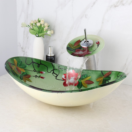 Set lavoar si baterie, Blackswan, Tip M22, model verde cu flori, dimensiune 54 cm