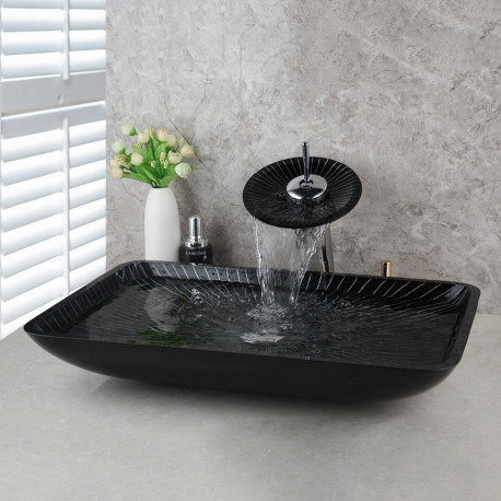 Set lavoar si baterie, Blackswan, Tip M25, model negru/ dungi, dimensiune 55 cm