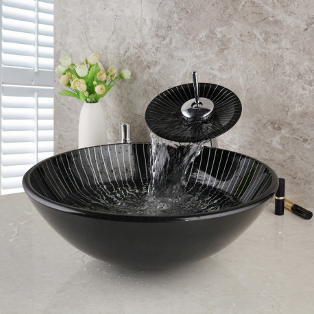 Set lavoar si baterie, Blackswan, Tip M28, model negru/ dungi, dimensiune 41.5 cm