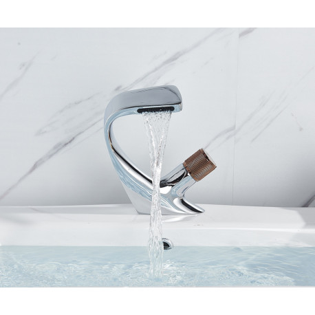 Baterie chiuveta baie, Blackswan, Tip cascada M46, model crom/ rose gold, dimensiune 19 cm