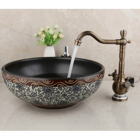 Set lavoar si baterie, Blackswan, Tip M42, model negru/ dark bronze, dimensiune 40.5 cm