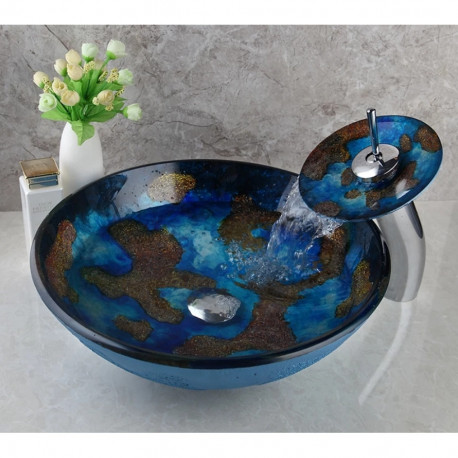 Set chiuveta baie si baterie, Blackswan, Tip M47, model albastru/ auriu, dimensiune 42 cm