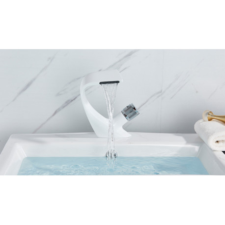 Baterie chiuveta baie, Blackswan, Tip cascada M48, model alb/ crom, dimensiune 19 cm