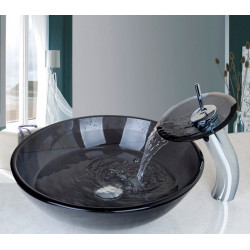 Set chiuveta baie si baterie, Blackswan, Tip M55, model negru transparent, dimensiune 41.5 cm