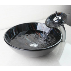Set chiuveta baie si baterie, Blackswan, Tip M56, model negru/ dungi colorate, dimensiune 42 cm