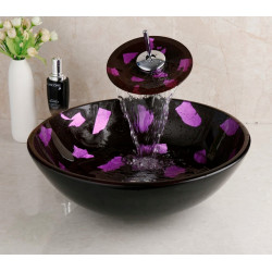 Set chiuveta baie si baterie, Blackswan, Tip M59, model negru/ purple intens, dimensiune 42 cm