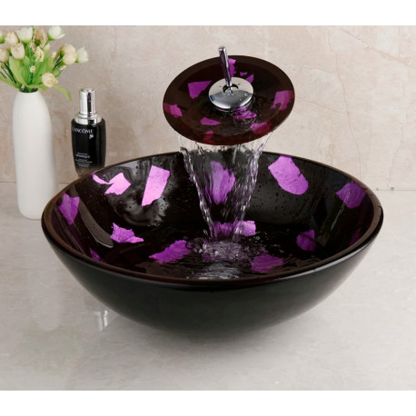 Set chiuveta baie si baterie, Blackswan, Tip M59, model negru/ purple intens, dimensiune 42 cm