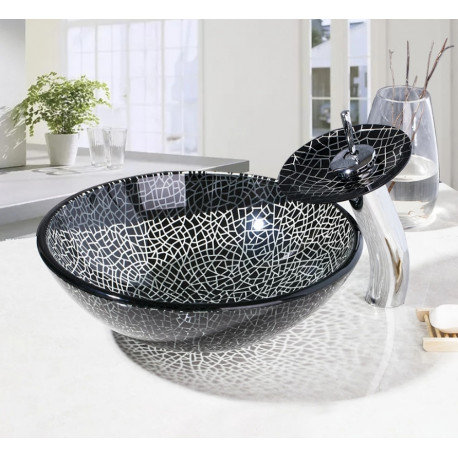 Set lavoar si baterie, Blackswan, Tip M60, model negru/ mozaic/ crom, dimensiune 41.5 cm