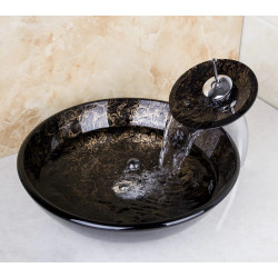 Set chiuveta baie si baterie, Blackswan, Tip M63, model negru/ auriu, dimensiune 42 cm