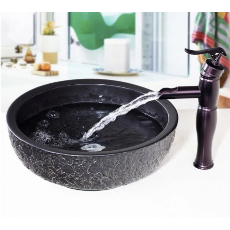 Set lavoar si baterie baie, Blackswan, Tip M66, model negru antichizat, dimensiune 41 cm