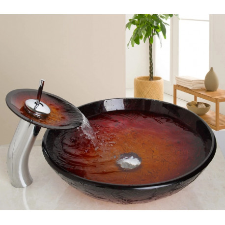 Set lavoar si baterie baie, Blackswan, Tip M68, model negru/ rosu reliefat, dimensiune 41.5 cm