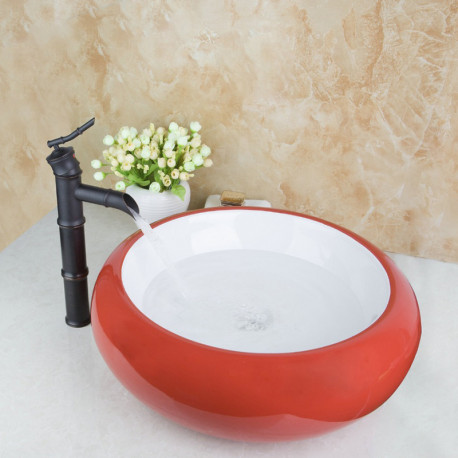Set lavoar si baterie, Blackswan, Tip M83, model rosu/ alb, dimensiune 50 cm