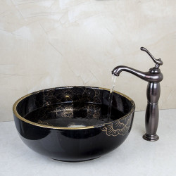 Set lavoar si baterie, Blackswan, Tip M92, model negru/ auriu, dimensiune 40 cm