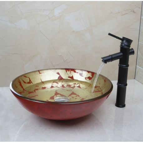 Set lavoar si baterie, Blackswan, Tip M103, model auriu/ rosu, dimensiune 42 cm