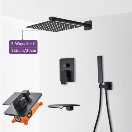 Set baterie dus, Blackswan, Tip M77.4, model cascada negru mat, dimensiune 40 cm