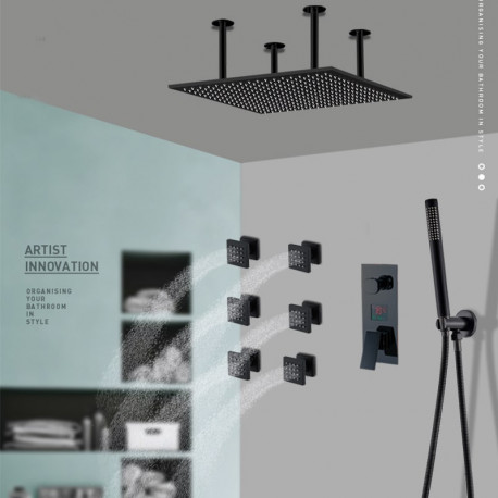 Set baterie dus, Blackswan, Tip M93, model SPA negru mat, dimensiune 50 cm
