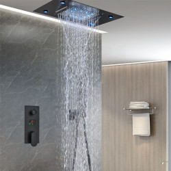 Set baterie dus, Blackswan, Tip M114, model SPA cu LED negru mat, dimensiune 50 cm