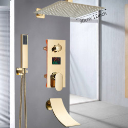 Set baterie dus, Blackswan, Tip M60.13, model auriu lucios cu pipa cascada, dimensiune 30 cm
