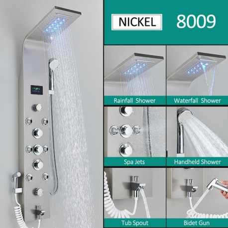 Panel dus, Blackswan, Tip M8009, model nichel cu pipa, afisaj digital, dus bideu, LED si functii SPA, dimensiune 128 cm