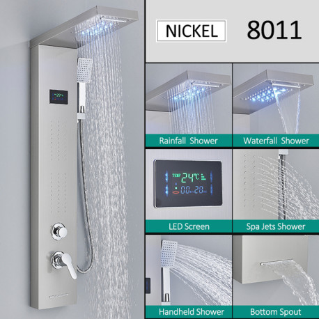 Panel dus, Blackswan, Tip M8011, model nichel cu pipa tip cascada, afisaj digital, LED si functii SPA, dimensiune 114 cm