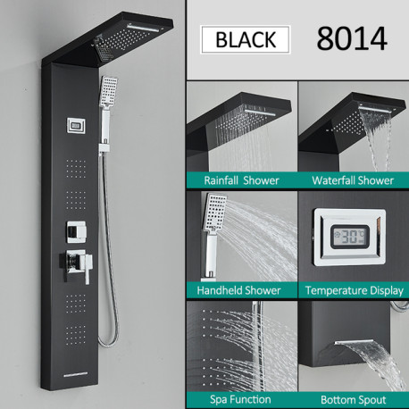 Panou dus, Blackswan, Tip M8014 model negru cu pipa tip cascada, afisaj digital, LED si functii SPA, dimensiune 114 cm