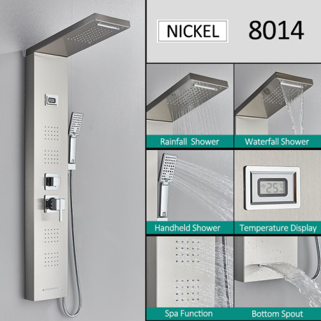 Panou dus, Blackswan, Tip M8014 model nichel cu pipa tip cascada, afisaj digital, LED si functii SPA, dimensiune 114 cm