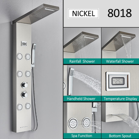Panou dus, Blackswan, Tip M8018 model nichel cu afisaj digital, pipa tip cascada si functii SPA, dimensiune 114 cm