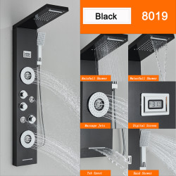 Panou dus, Blackswan, Tip M8019 model negru cu LED, afisaj digital, pipa tip cascada si functii SPA, dimensiune 114 cm