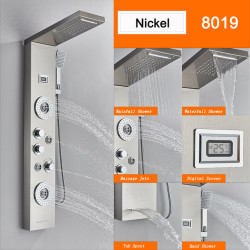 Panou dus, Blackswan, Tip M8019 model nichel cu LED, afisaj digital, pipa tip cascada si functii SPA, dimensiune 114 cm