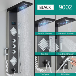 Panou dus, Blackswan, Tip M9002 model negru cu LED, afisaj digital, pipa, dus bideu si functii SPA, dimensiune 116 cm