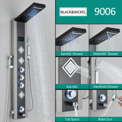 Panel dus, Blackswan, Tip M9006 model negru cu LED, afisaj digital, pipa, dus bideu si functii SPA, dimensiune 125 cm