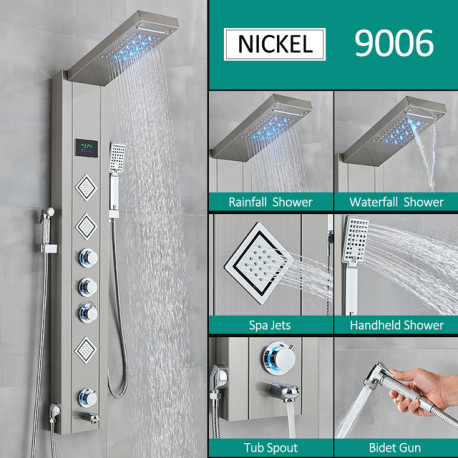 Panel dus, Blackswan, Tip M9006 model nichel cu LED, afisaj digital, pipa, dus bideu si functii SPA, dimensiune 121 cm