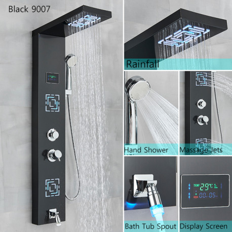 Panel dus, Blackswan, Tip M9007 model negru cu LED, afisaj digital, pipa si functii SPA, dimensiune 114 cm