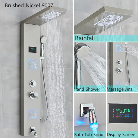 Panel dus, Blackswan, Tip M9007 model nichel cu LED, afisaj digital, pipa si functii SPA, dimensiune 114 cm