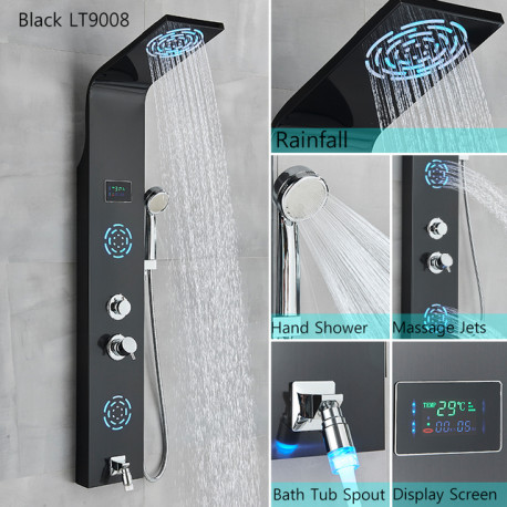 Panel dus, Blackswan, Tip M9008 model negru cu LED, afisaj digital, pipa si functii SPA, dimensiune 114 cm